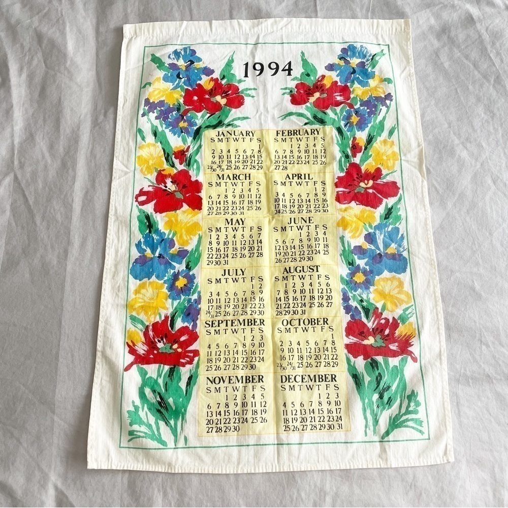 1994 Vintage 90s Floral Cloth Calendar